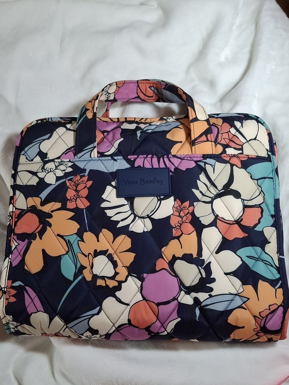 Vera Bradley Navy Floral Quilted Travel Bag with Multicolor Blooms